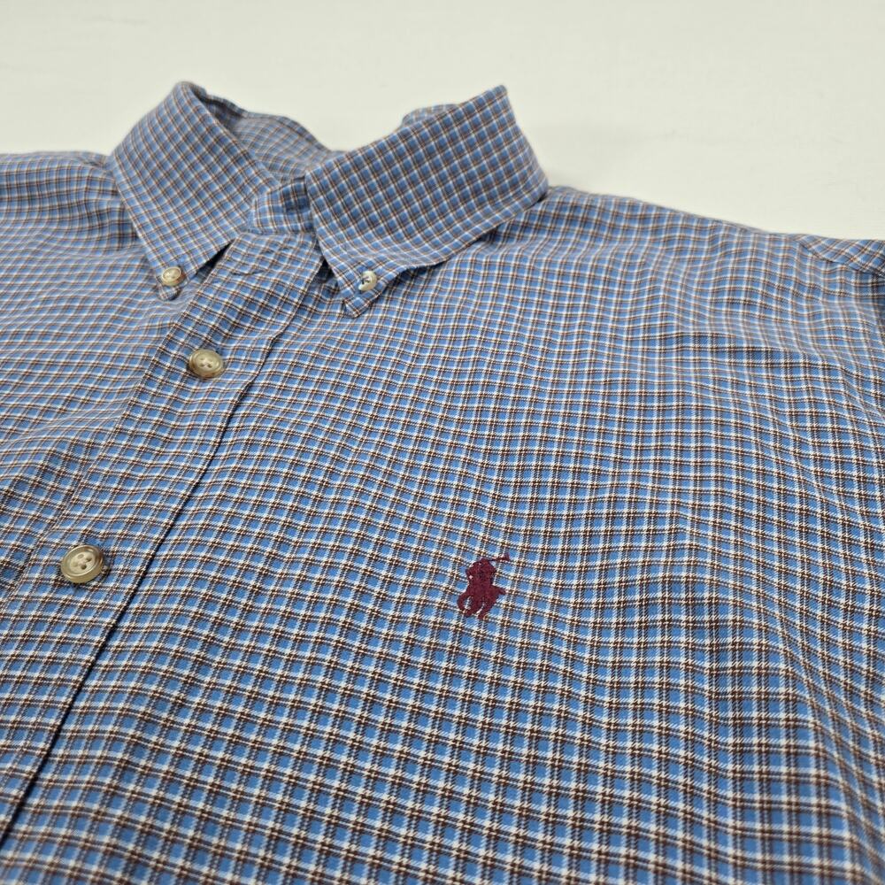 Ralph Lauren 100% Cotton Blue Plaid Long Sleeve Button Up Preppy Shirt Size XL